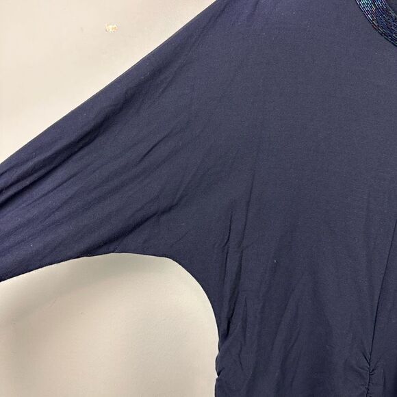 Worth beaded collar navy modal ruched bodice long sleeve top - Picture 3 of 10